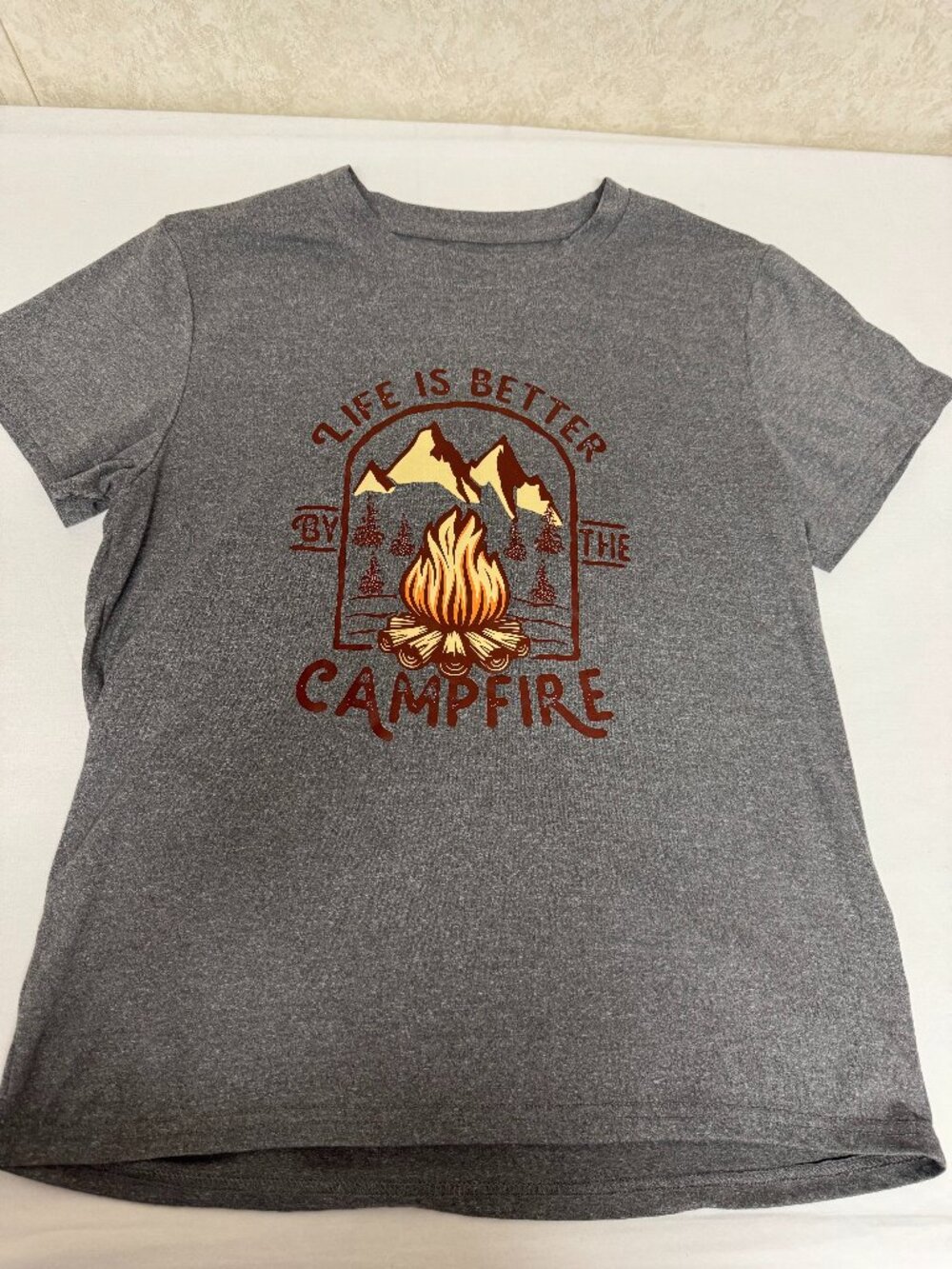 Shein Life Is Better By The Campfire Graphic Tee Womens Large Gray Camping Shirt